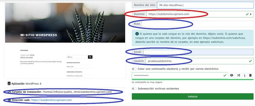 Configuración de WordPress en el subdominio Configuración de WordPress en el subdominio