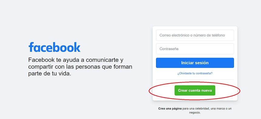 Crear nueva página de Facebook.