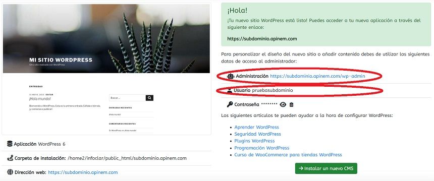 Datos de configuración de tu WordPress. Datos de configuración de tu WordPress.