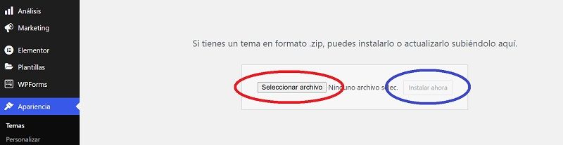 Cargamos el tema premium y luego lo instalamos