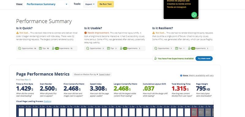 medidor de velocidad web WebPageTest