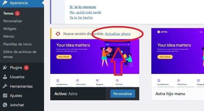 wordpress como actualizar tema